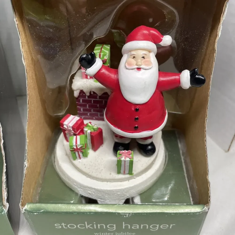 2 Martha Stewart Everyday Stocking Hanger Holder Winter Jubilee Cast Iron Santa